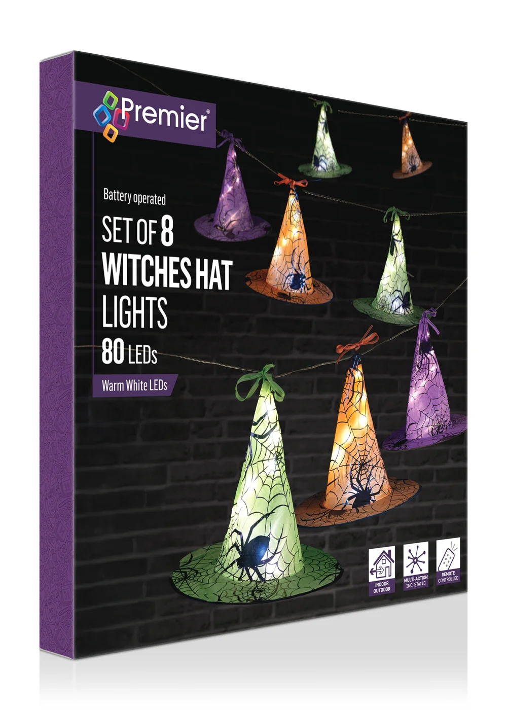 Premier Decorations Battery Operated 8 Lit Witch Hat Light String - One Size Image 2