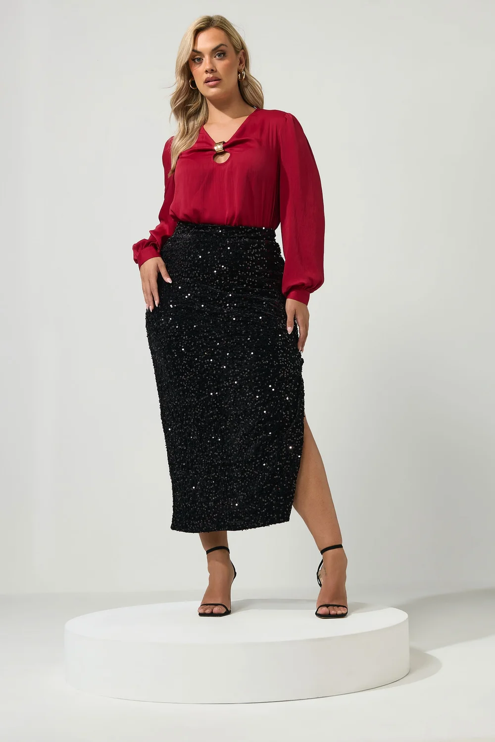 Yours London Curve Black Sequin Velvet Maxi Skirt - 14 Image 1