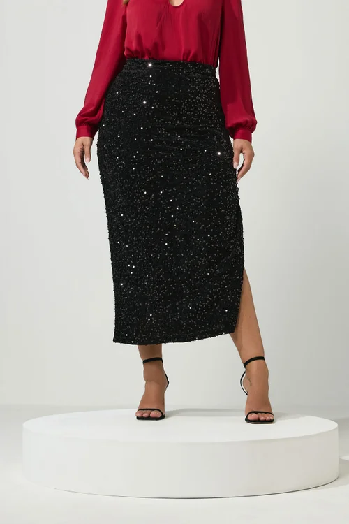 Yours London Curve Black Sequin Velvet Maxi Skirt - 14 Image 2