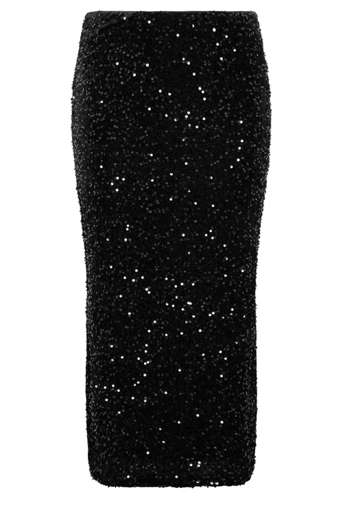 Yours London Curve Black Sequin Velvet Maxi Skirt - 14 Image 5