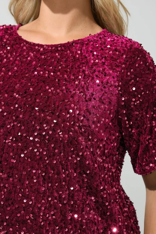 Yours London Curve Red Sequin Velvet T-Shirt - 30-32 Image 4