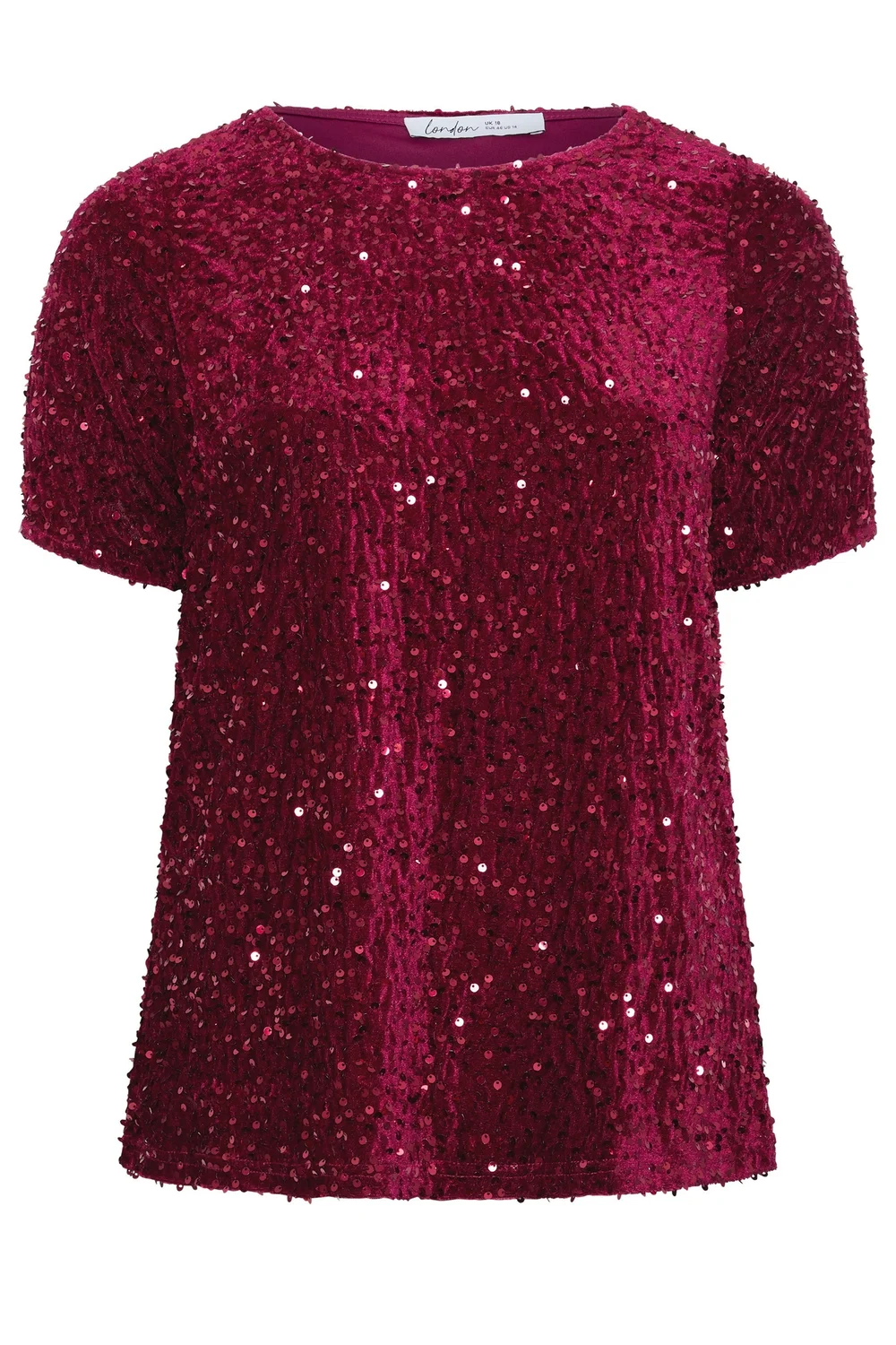 Yours London Curve Red Sequin Velvet T-Shirt - 30-32 Image 5