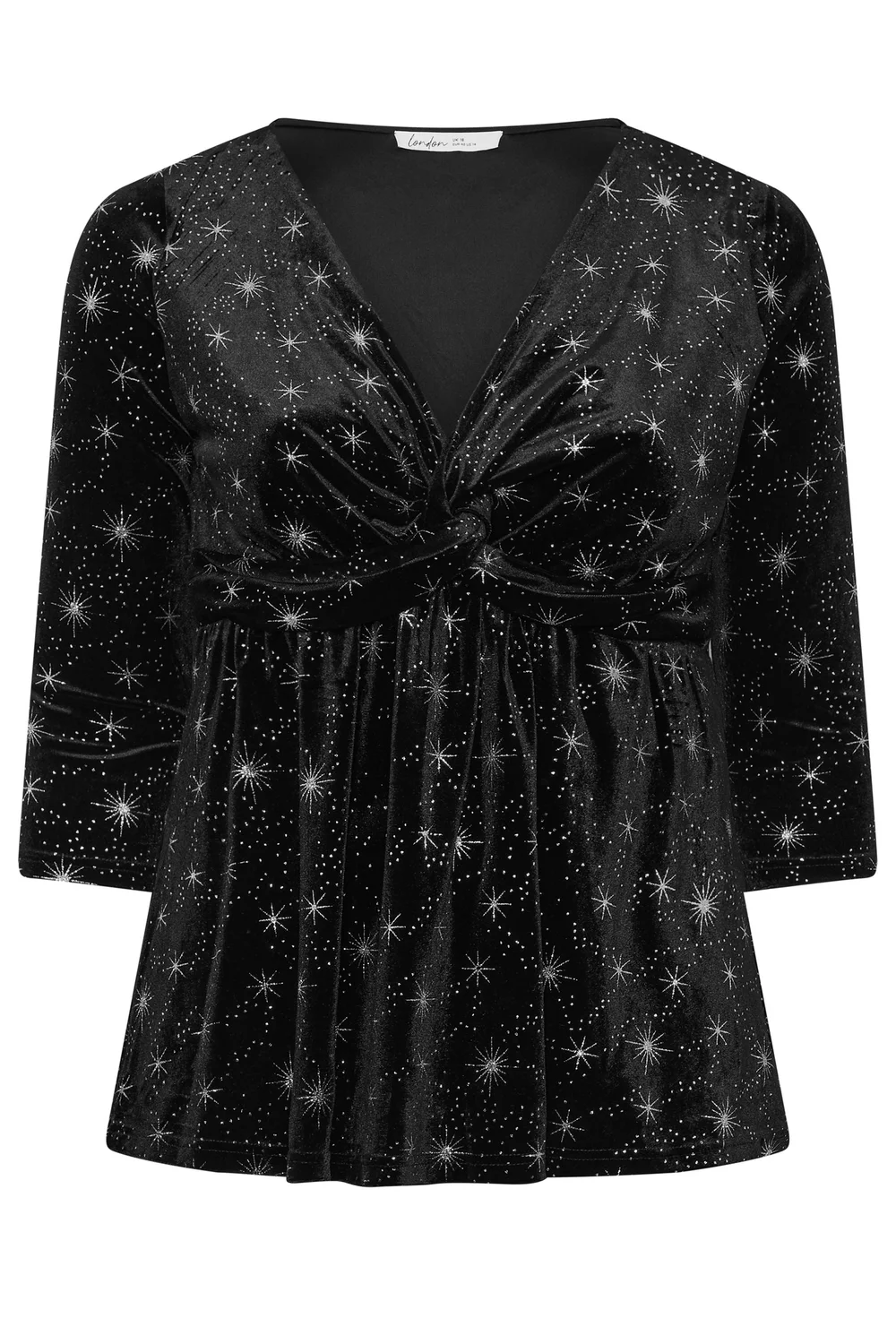 Yours London Curve Black Star Velvet Knot Top - 14 Image 5