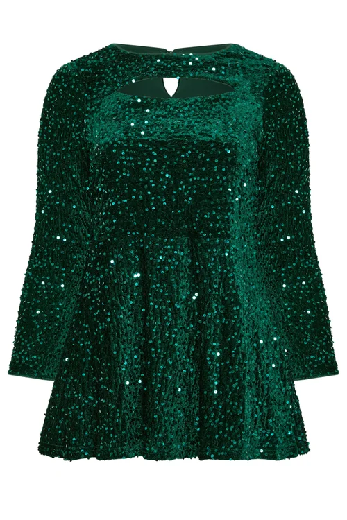 Yours London Curve Green Sequin Velvet Top - 20 Image 5