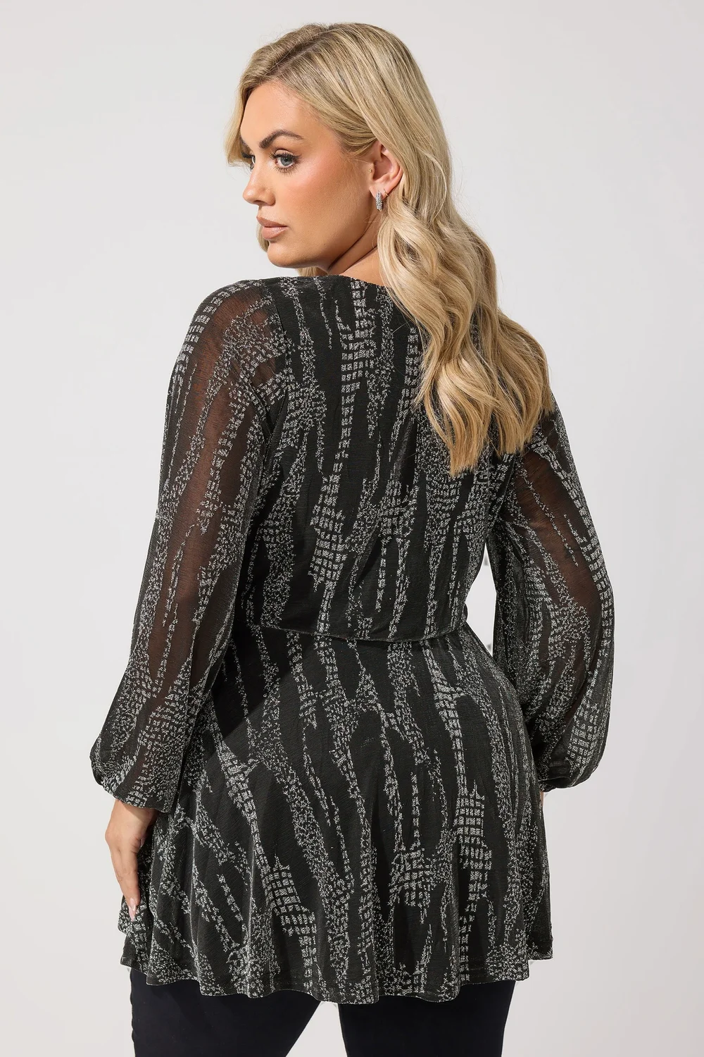 Yours London Curve Black & Silver Metallic Wrap Top - 22-24 Image 3