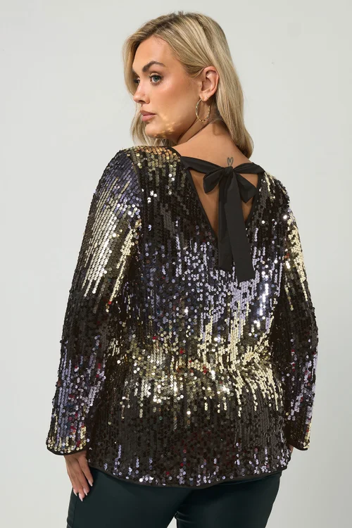 Yours London Curve Purple Sequin Ombre Top - 16 Image 3
