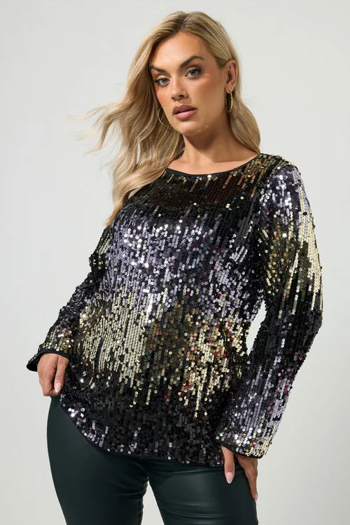 Yours London Curve Purple Sequin Ombre Top - 16 Image 1