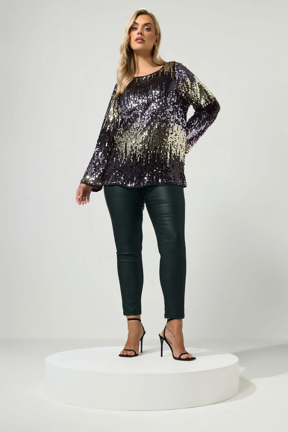 Yours London Curve Purple Sequin Ombre Top - 16 Image 2