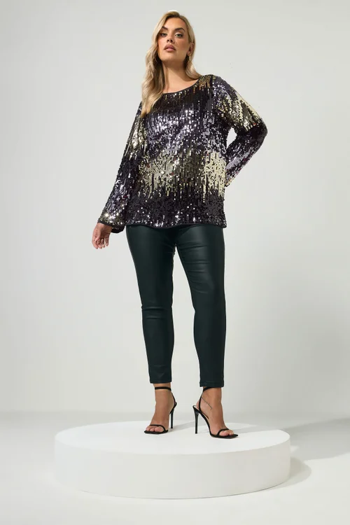 Yours London Curve Purple Sequin Ombre Top - 16 Image 2