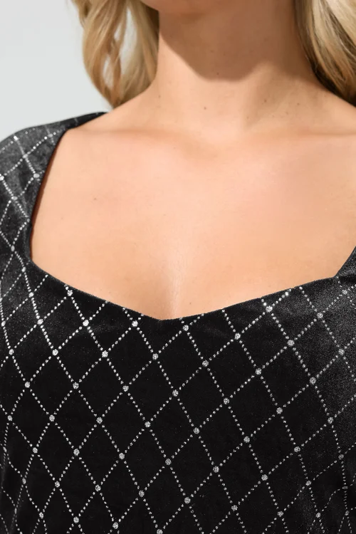 Yours London Curve Black Velvet Glitter Square Neck Top - 18 Image 4