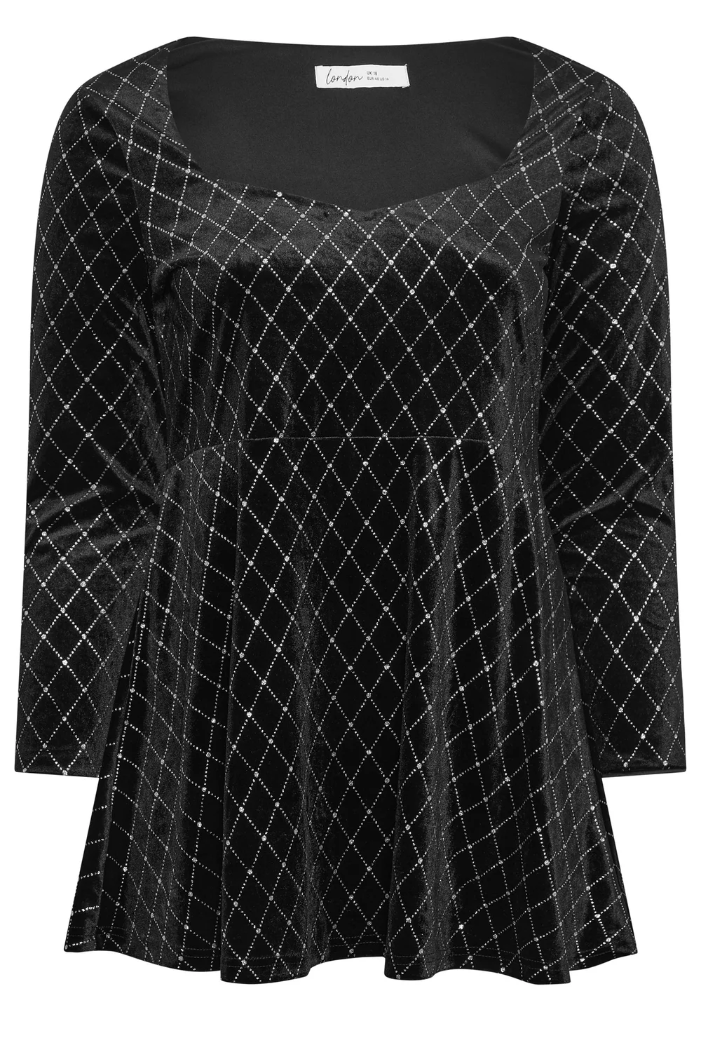 Yours London Curve Black Velvet Glitter Square Neck Top - 18 Image 5