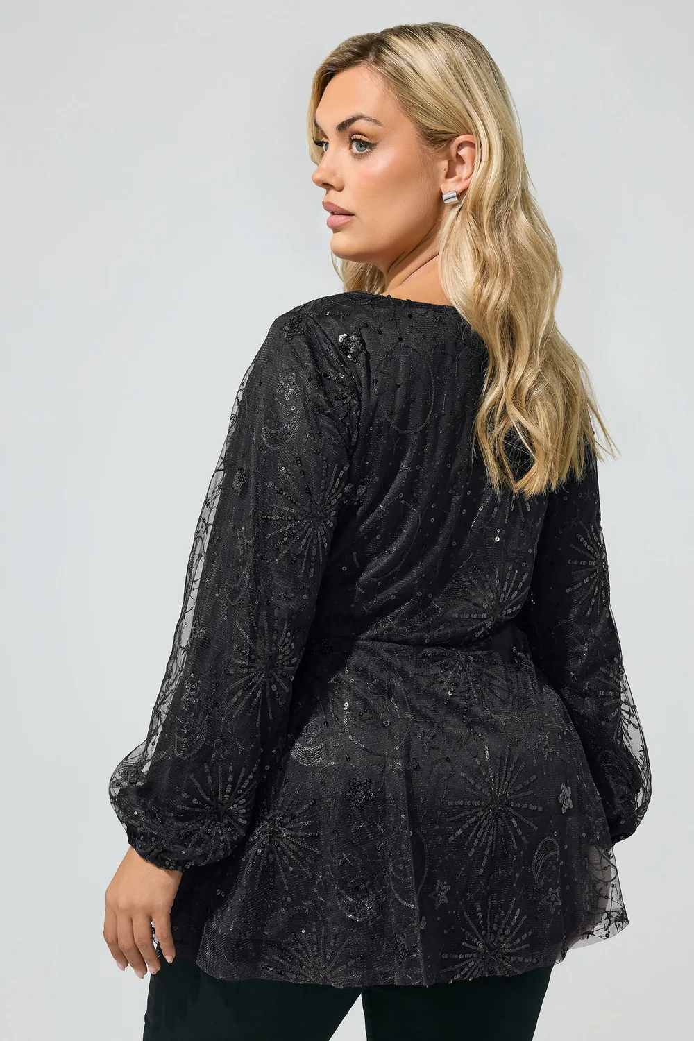 Yours London Curve Black Sequin Celestial Wrap Top - 22-24 Image 3