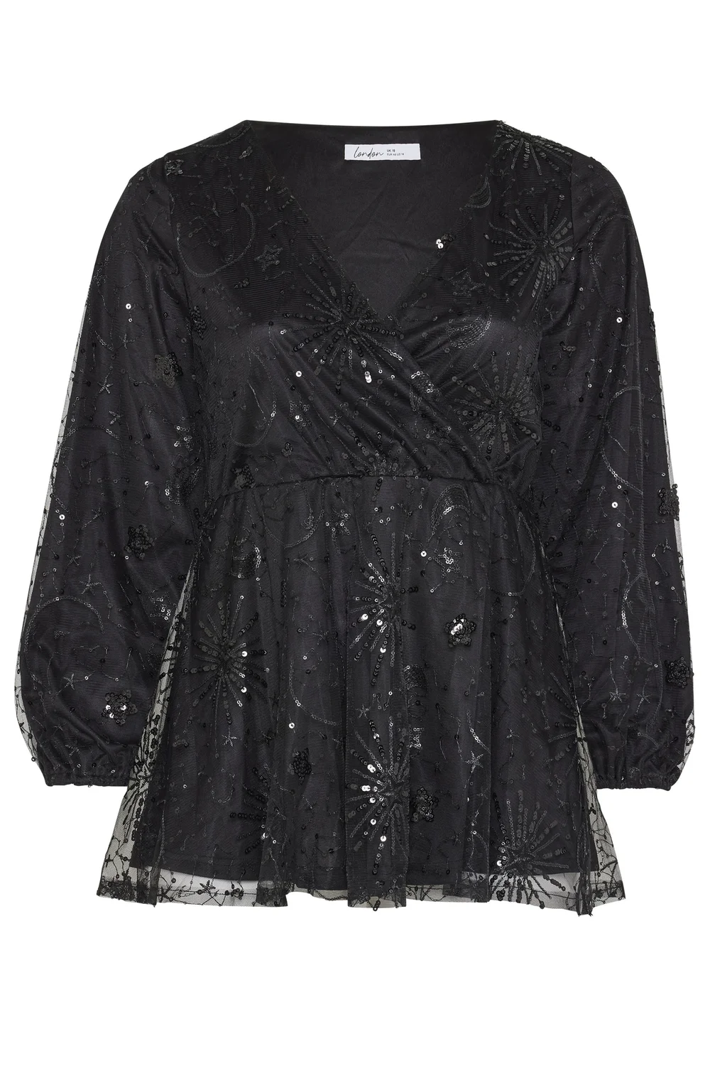 Yours London Curve Black Sequin Celestial Wrap Top - 22-24 Image 5