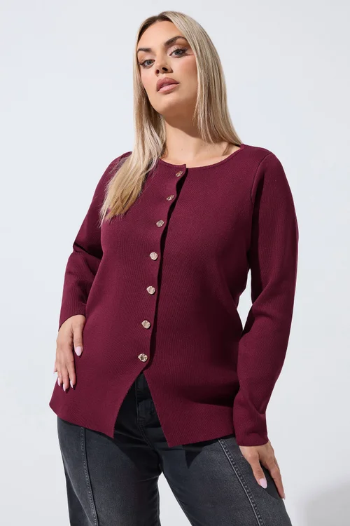 Yours Limited Curve Burgundy Red Compacted Knit Cardigan - 20 Image 2