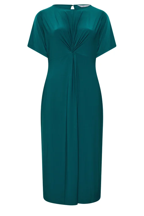 Yours London Curve Teal Blue Knot Front Dress - 14 Image 2