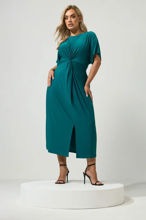 Yours London Curve Teal Blue Knot Front Dress - 14 Image 3