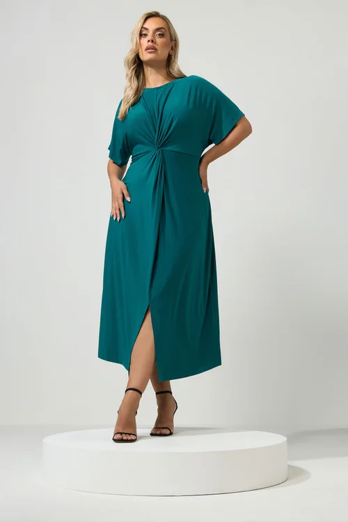 Yours London Curve Teal Blue Knot Front Dress - 14 Image 1