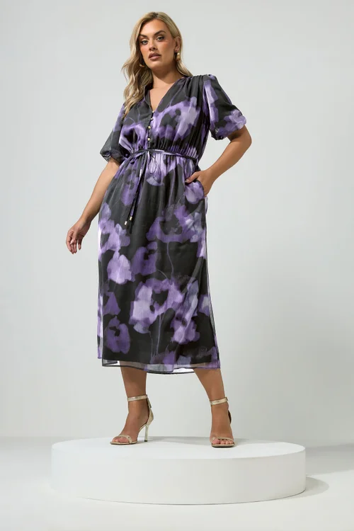Yours London Curve Purple Blurred Floral Shirt Dress - 30-32 Image 2