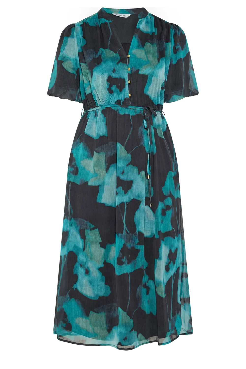 Yours London Curve Teal Green Blurred Floral Puff Sleeve Dress - 14 Image 5