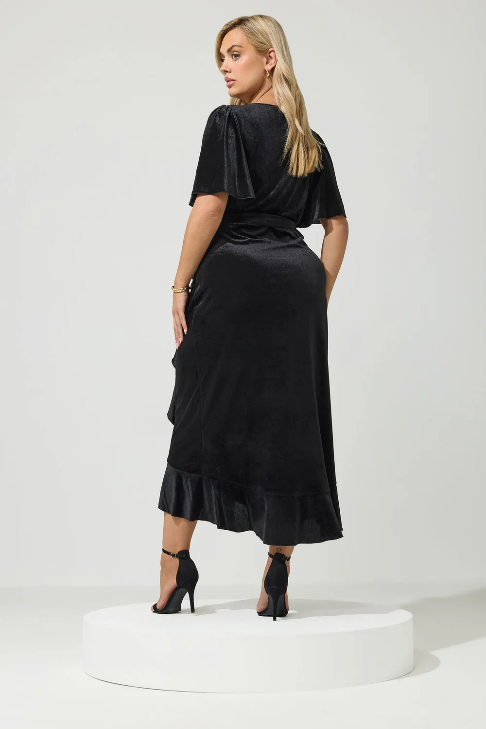Yours London Curve Black Velvet Wrap Dress - 30-32 Image 3