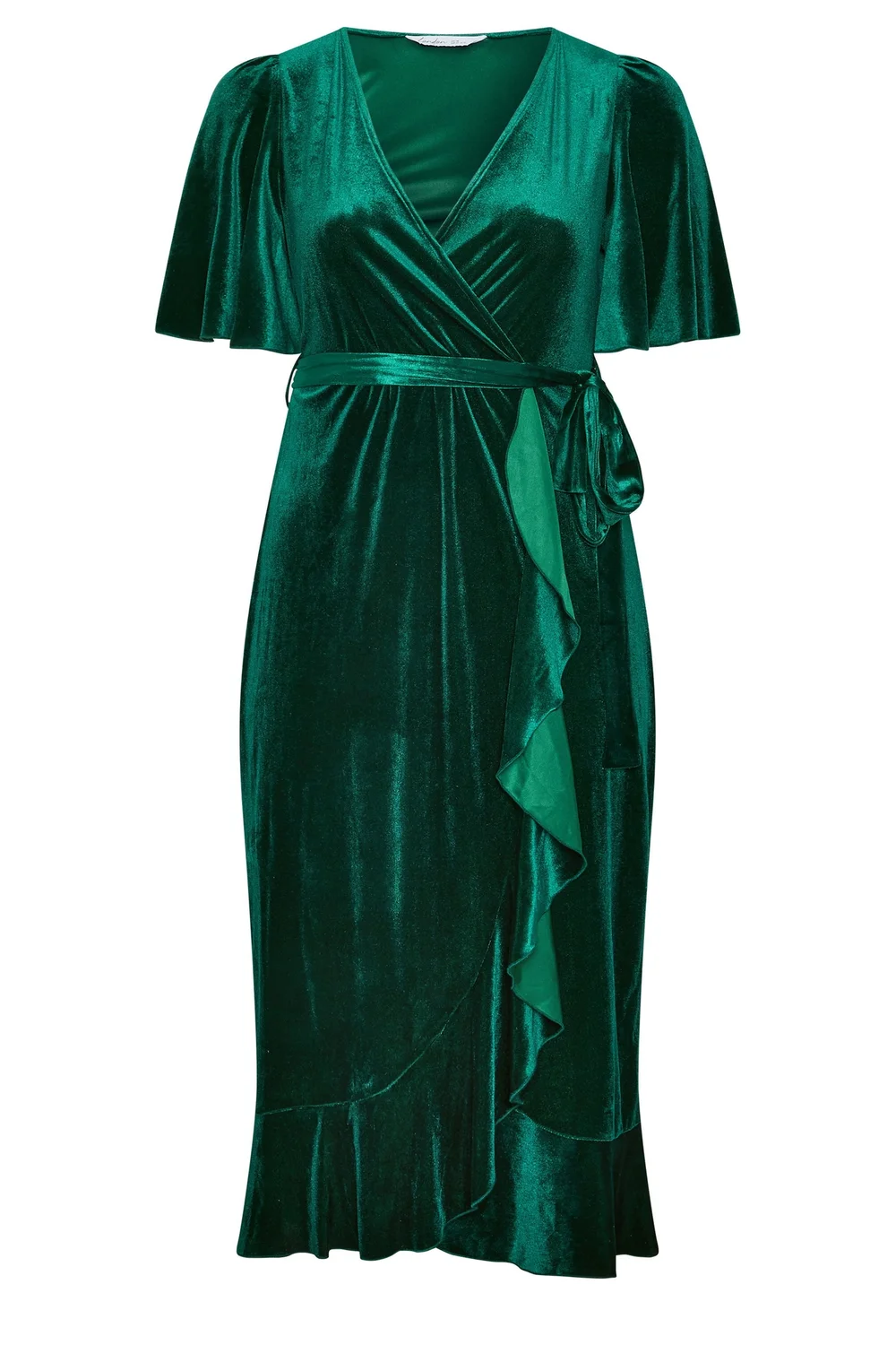 Yours London Curve Green Velvet Wrap Dress - 20 Image 5