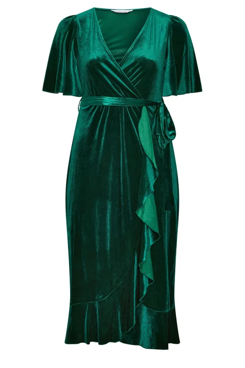 Yours London Curve Green Velvet Wrap Dress - 20 Image 5