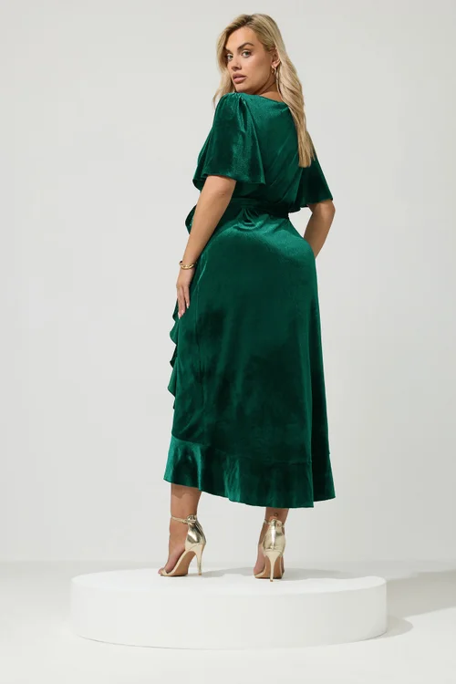 Yours London Curve Green Velvet Wrap Dress - 20 Image 3