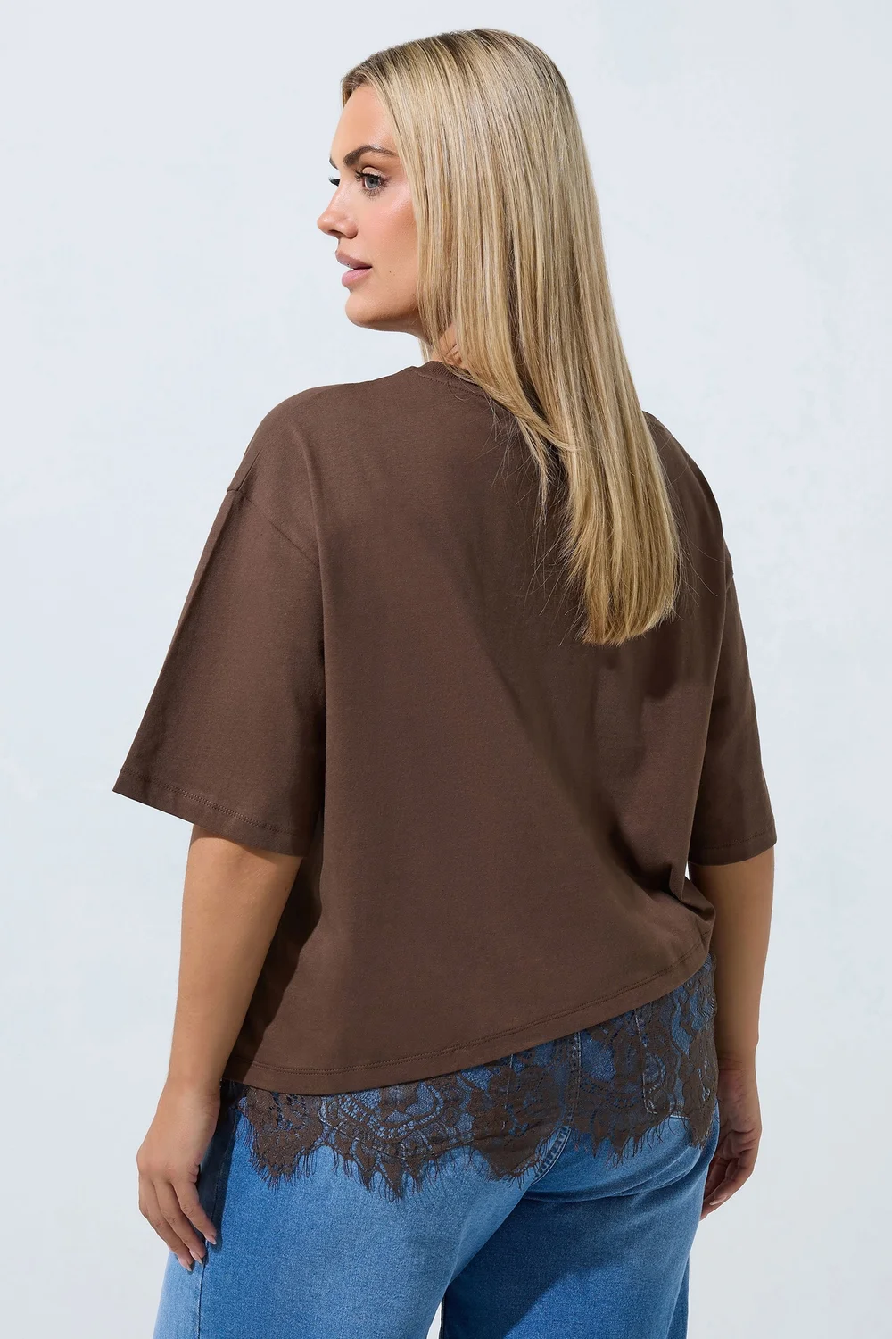 Yours Limited Collection Brown Lace Hem Asymmetric Top - 26-28 Image 3