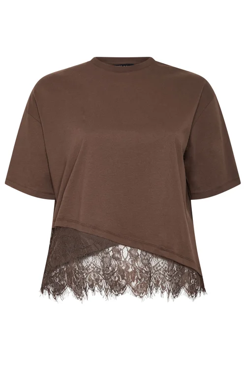 Yours Limited Collection Brown Lace Hem Asymmetric Top - 26-28 Image 5