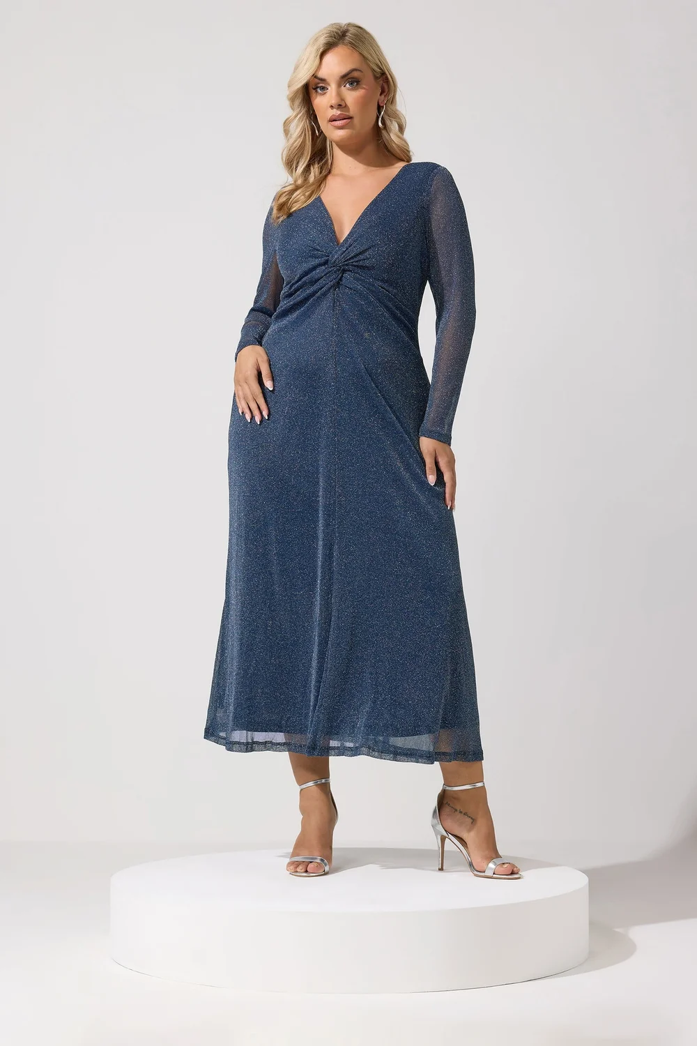 Yours London Curve Navy Blue Metallic Knot Maxi Dress - 26-28 Image 2