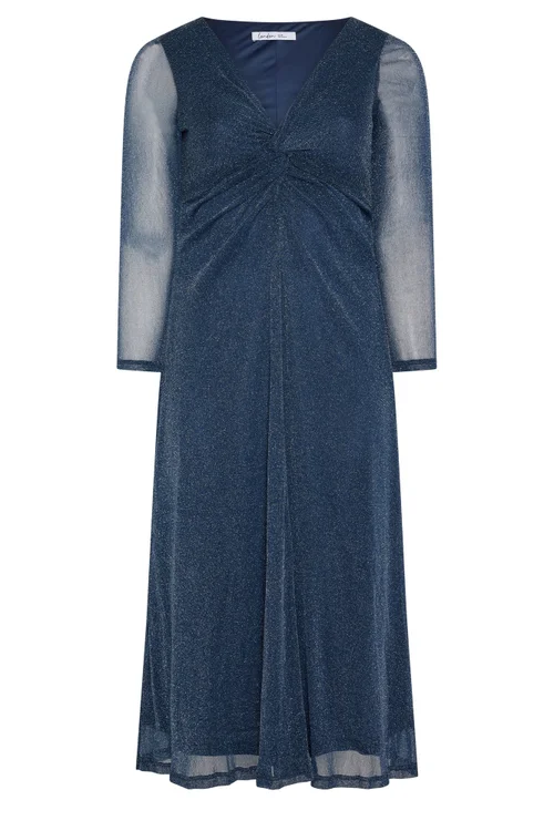 Yours London Curve Navy Blue Metallic Knot Maxi Dress - 26-28 Image 5