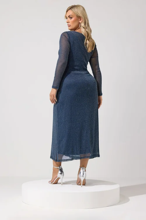 Yours London Curve Navy Blue Metallic Knot Maxi Dress - 26-28 Image 3