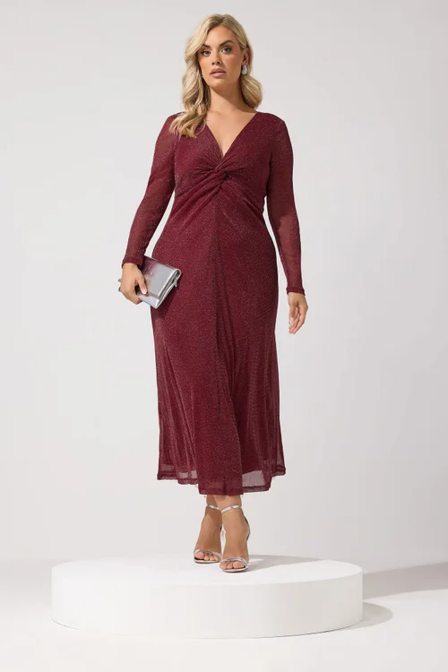 Yours London Curve Red Metallic Knot Maxi Dress - 14 Image 2