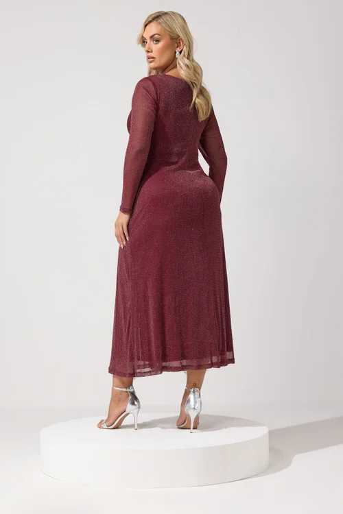Yours London Curve Red Metallic Knot Maxi Dress - 14 Image 3