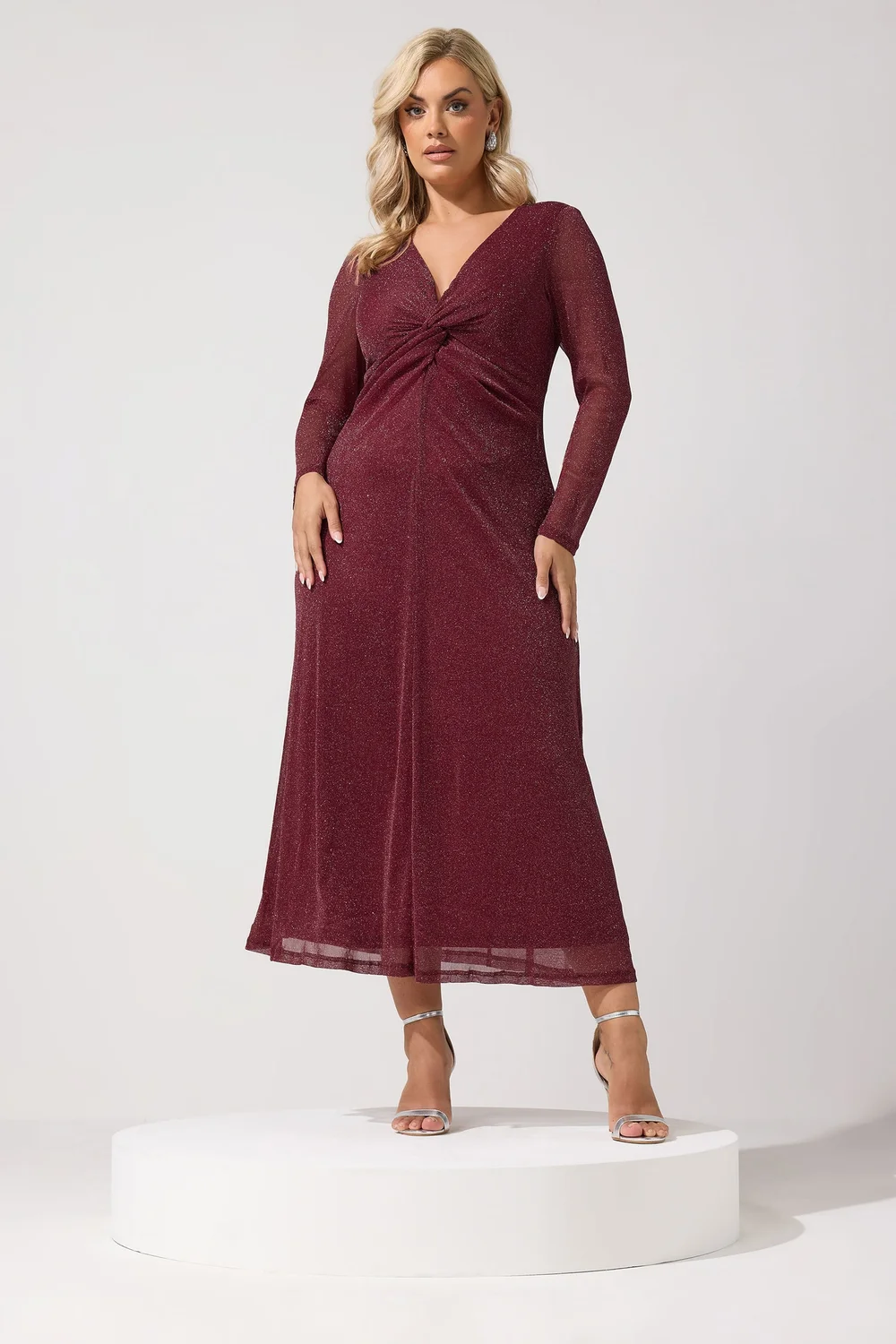Yours London Curve Red Metallic Knot Maxi Dress - 14 Image 1