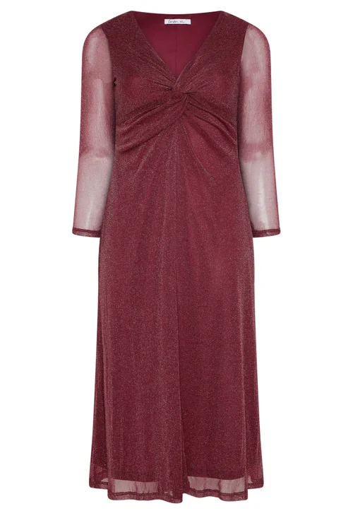 Yours London Curve Red Metallic Knot Maxi Dress - 14 Image 5