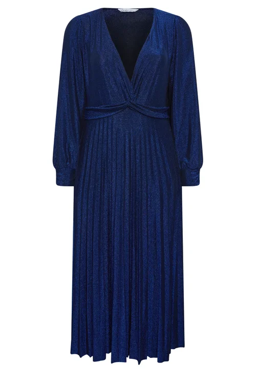 Yours London Curve Cobalt Blue Metallic Knot Pleated Maxi Dress - 20 Image 5