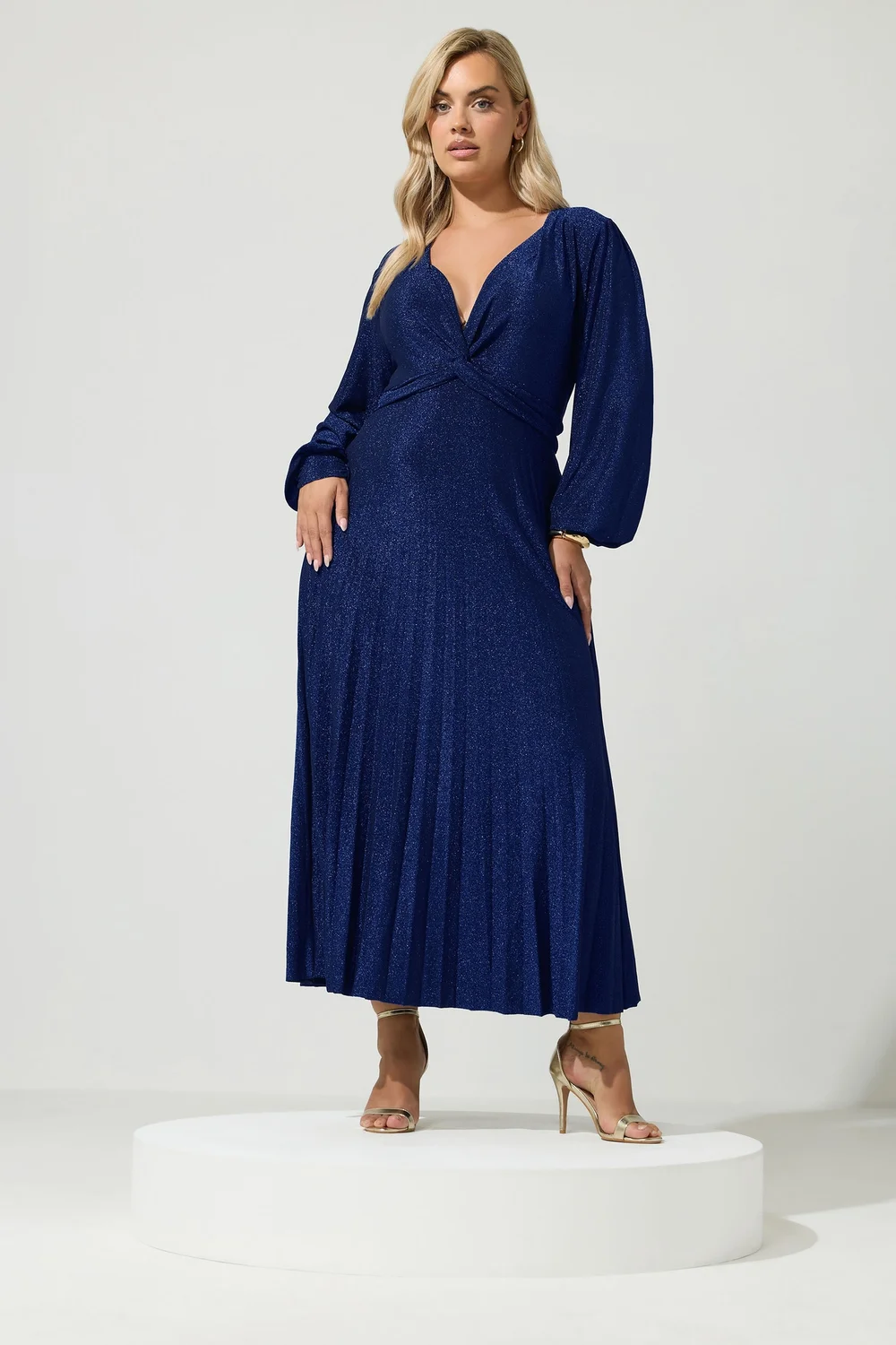 Yours London Curve Cobalt Blue Metallic Knot Pleated Maxi Dress - 20 Image 1