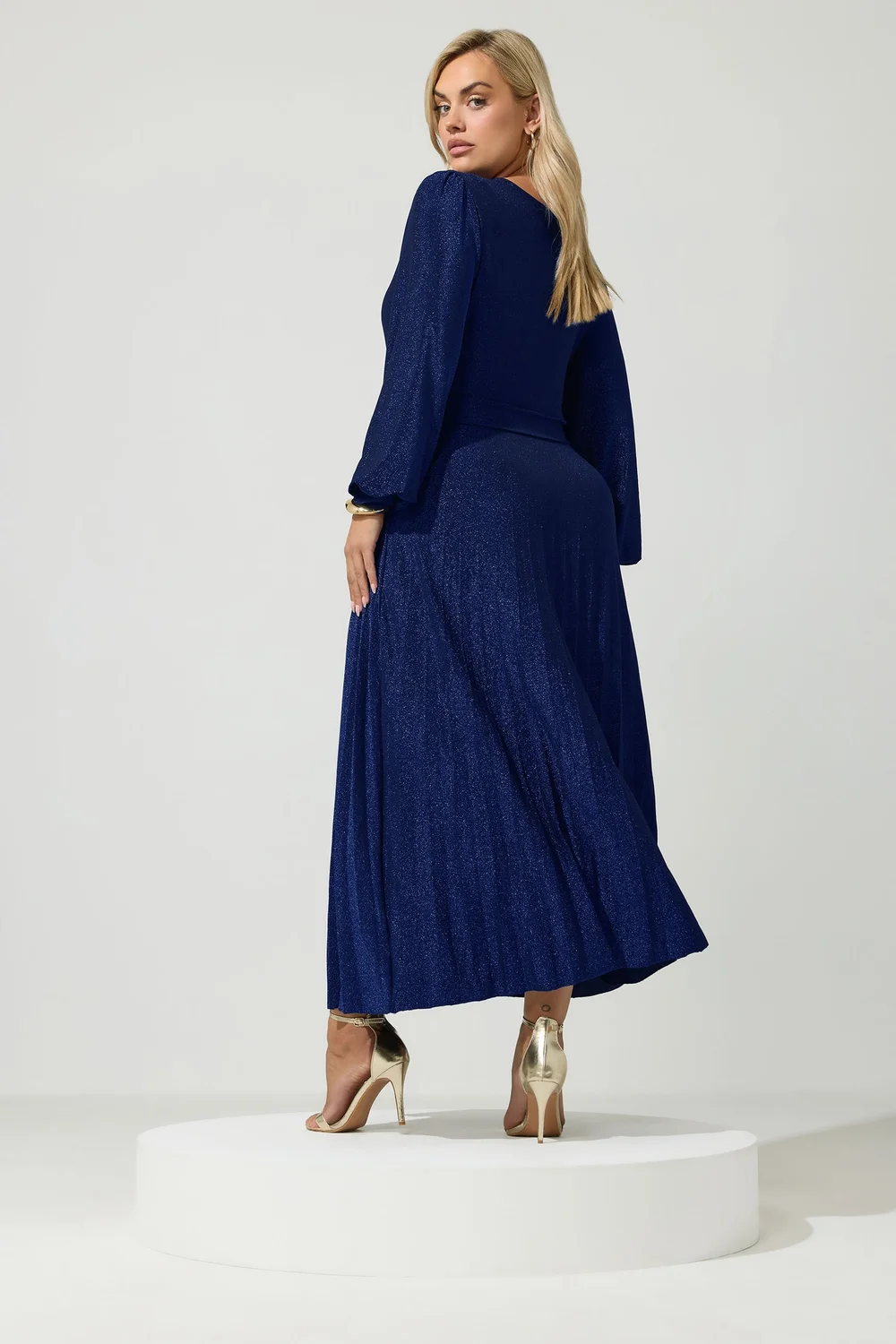 Yours London Curve Cobalt Blue Metallic Knot Pleated Maxi Dress - 20 Image 3