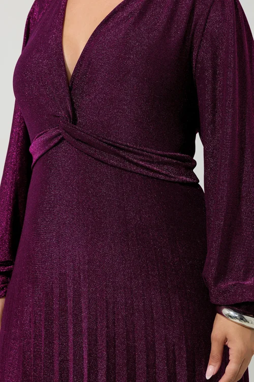 Yours London Curve Purple Metallic Knot Pleated Maxi Dress - 24 Image 4
