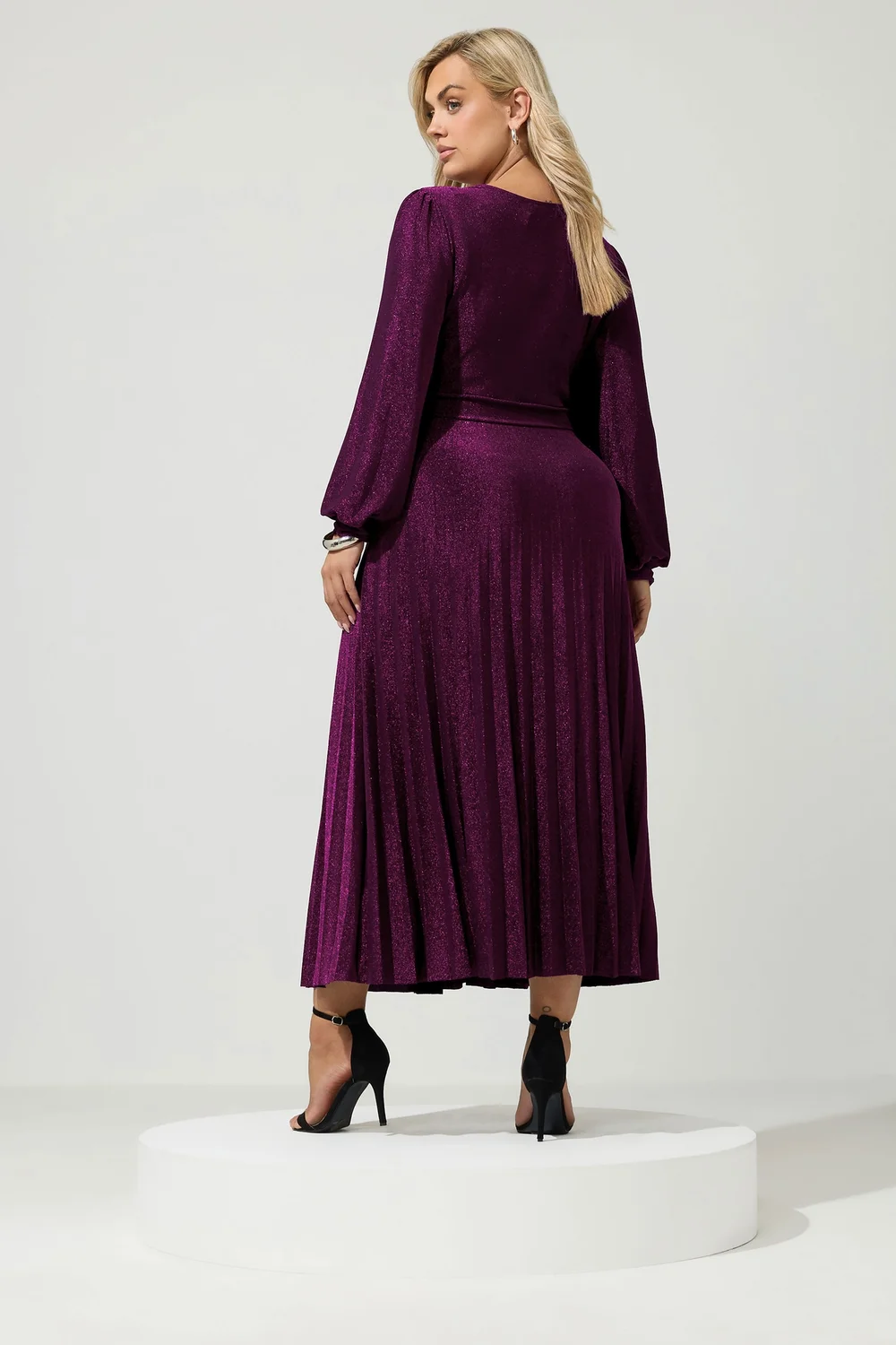 Yours London Curve Purple Metallic Knot Pleated Maxi Dress - 24 Image 3