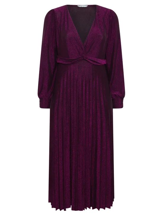 Yours London Curve Purple Metallic Knot Pleated Maxi Dress - 24 Image 5