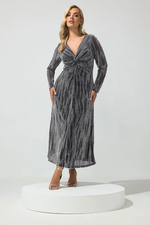 Yours London Curve Black & Silver Metallic Knot Dress - 26-28 Image 1