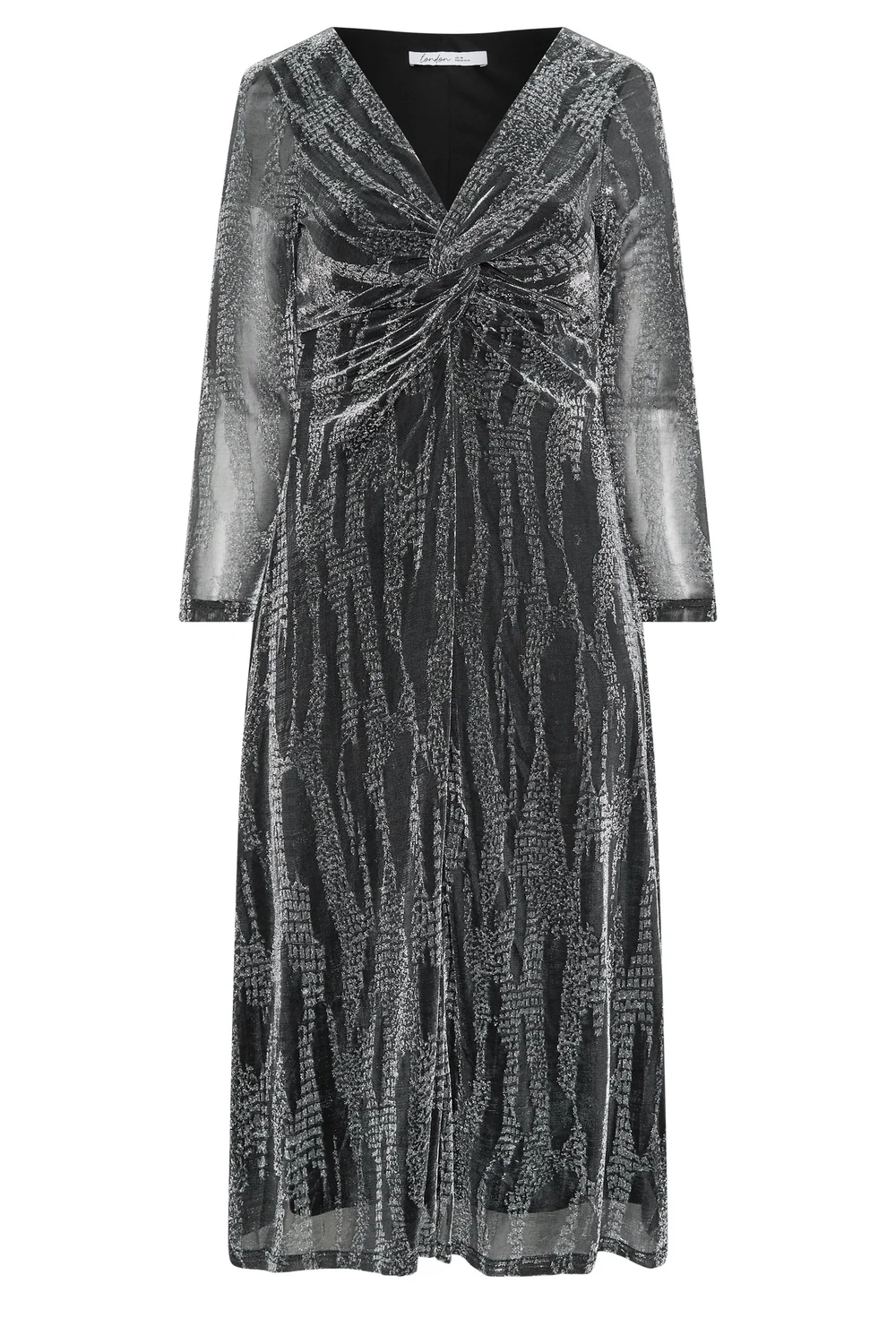 Yours London Curve Black & Silver Metallic Knot Dress - 26-28 Image 5