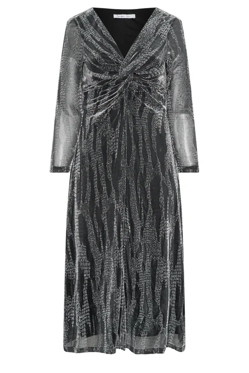 Yours London Curve Black & Silver Metallic Knot Dress - 26-28 Image 5