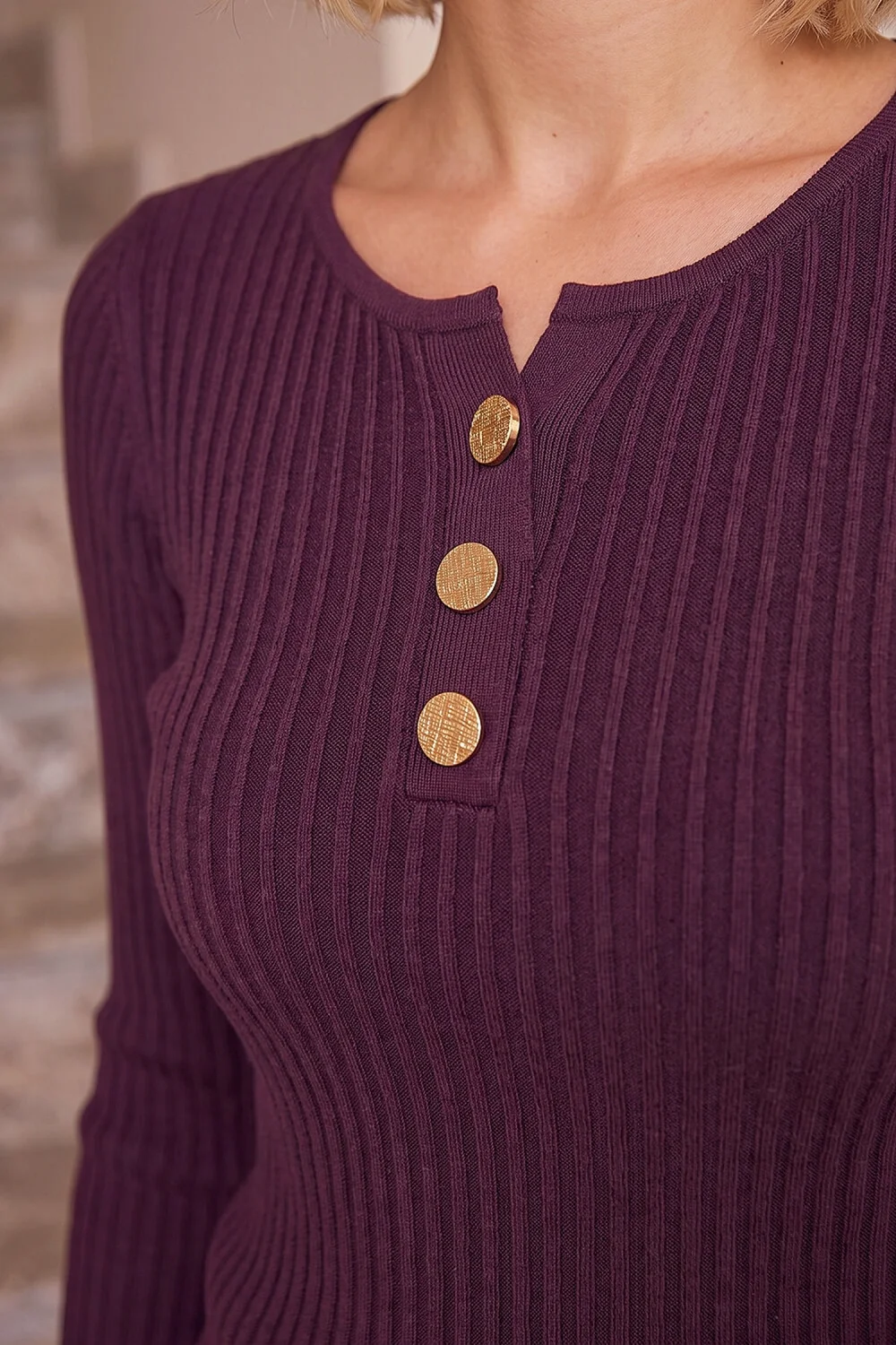 Dusk Plum Button Detail Knitted Top - 10 Image 4