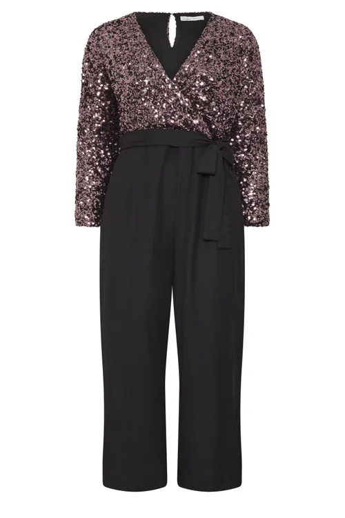 Yours London Curve Chocolate Brown 2-In-1 Sequin Jumpsuit - 16 Image 5