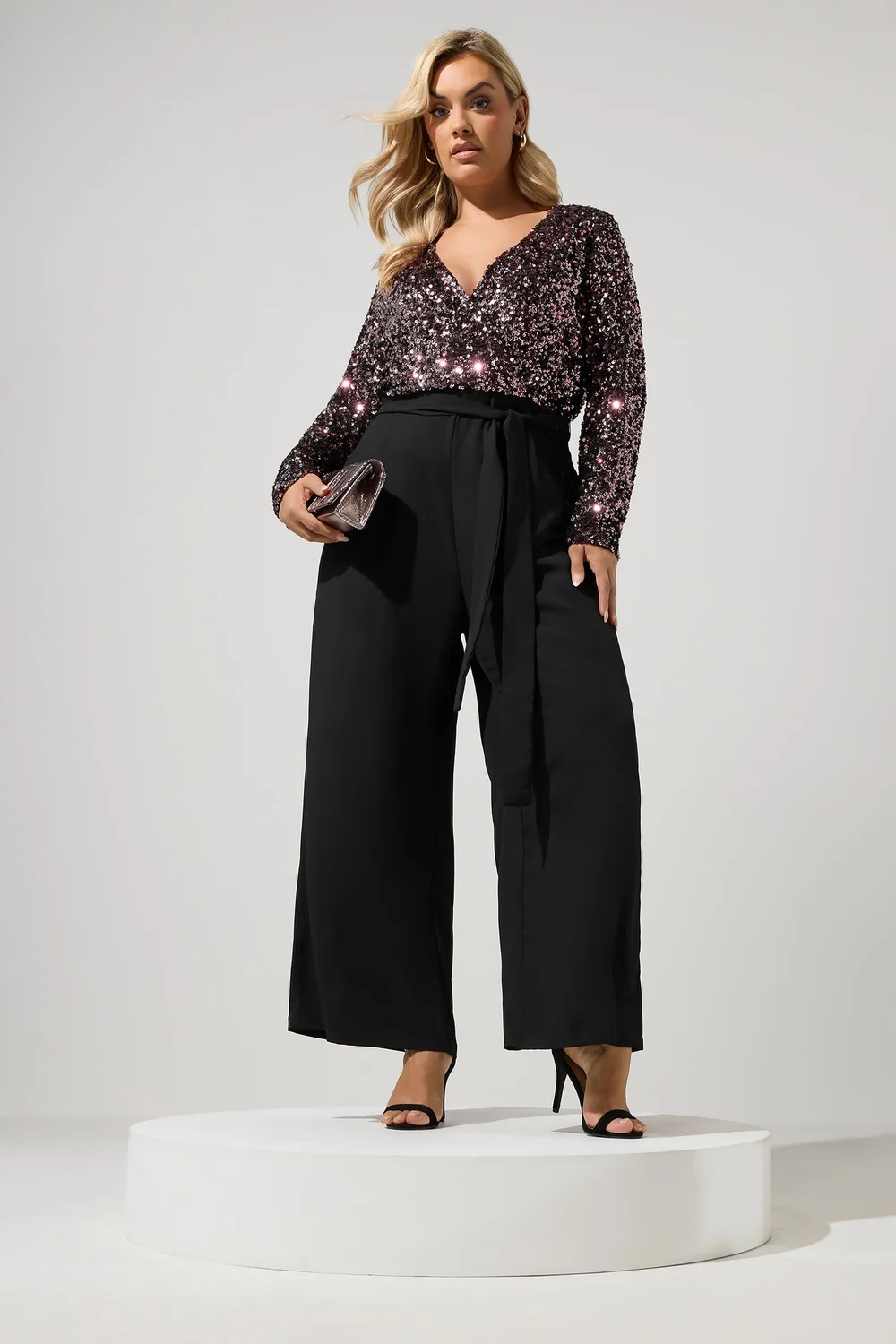 Yours London Curve Chocolate Brown 2-In-1 Sequin Jumpsuit - 16 Image 2
