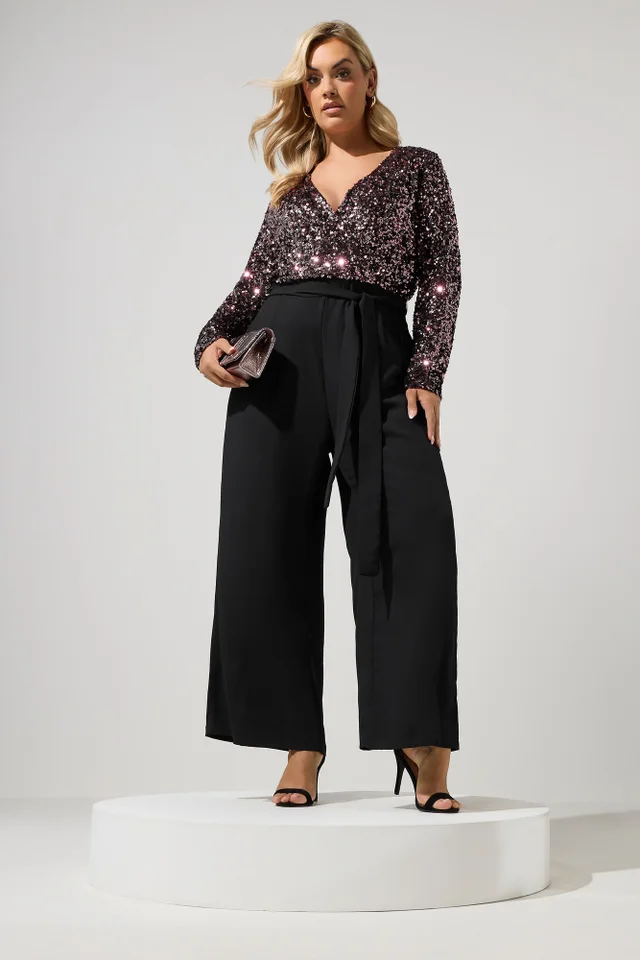 Yours London Curve Chocolate Brown 2-In-1 Sequin Jumpsuit