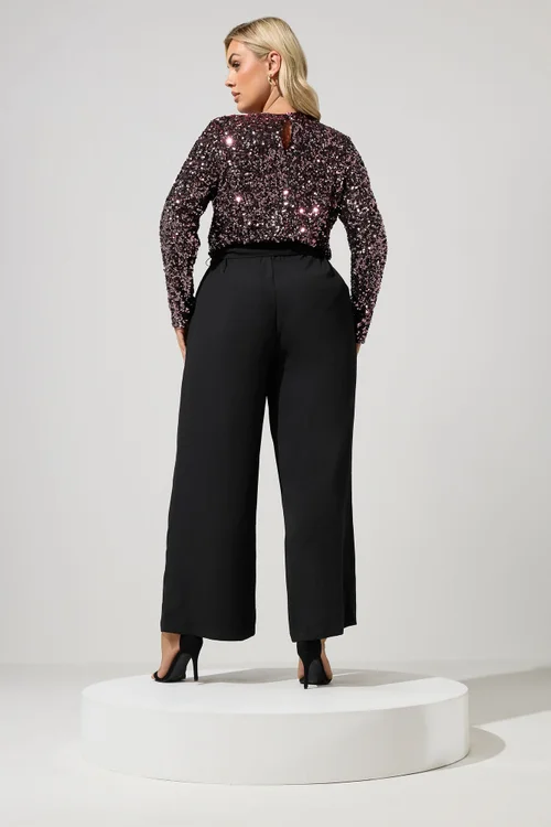 Yours London Curve Chocolate Brown 2-In-1 Sequin Jumpsuit - 16 Image 3